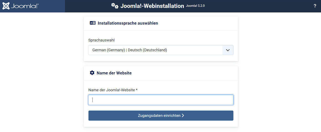 Starten der Joomla-Installation